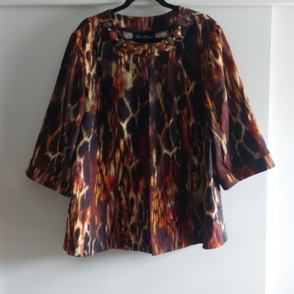 Vintage Abstract Wearable Art 3/4 wide sleeves Cardigan Jacket Multi Beaded 1X